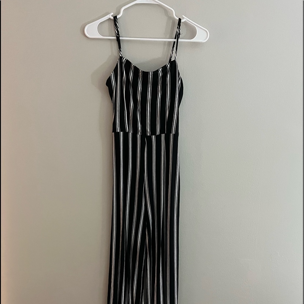 Forever 21 black and white striped jumpsuit